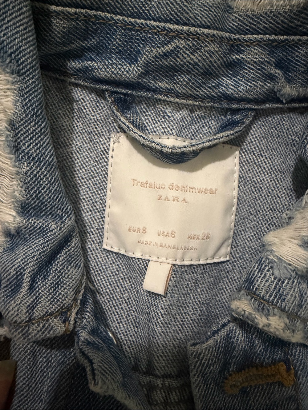 Zara Trafaluc Light Wash Distressed Denim Jacket - Blue